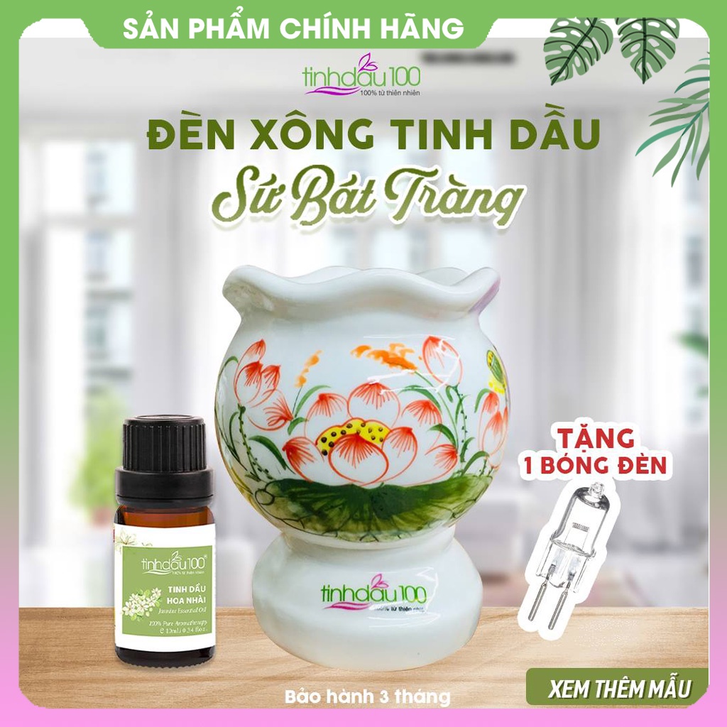 Đèn sông tinh dầu sứ Bát Tràng dùng điện G14. Đèn đốt, khuếch tán tinh dầu thơm phòng. Tặng bóng đèn Tinh Dầu 100 Shop