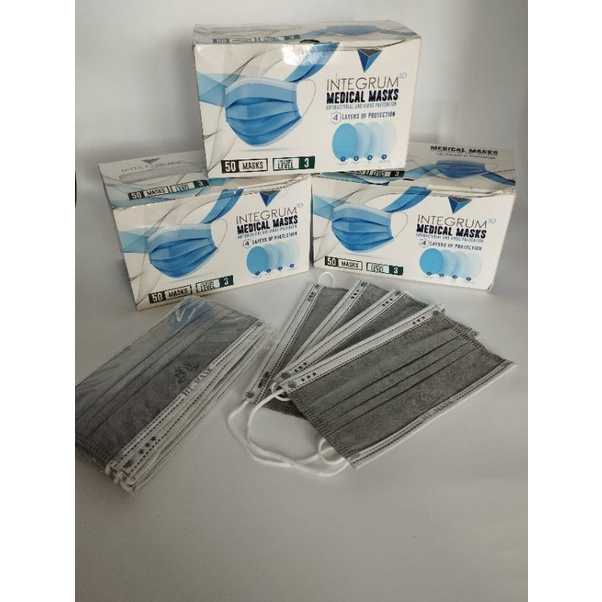 (Giá sỉ) Hộp khẩu trang y tế 4 lớp kháng khuẩn màu Xám quai ngoài 50 cái
