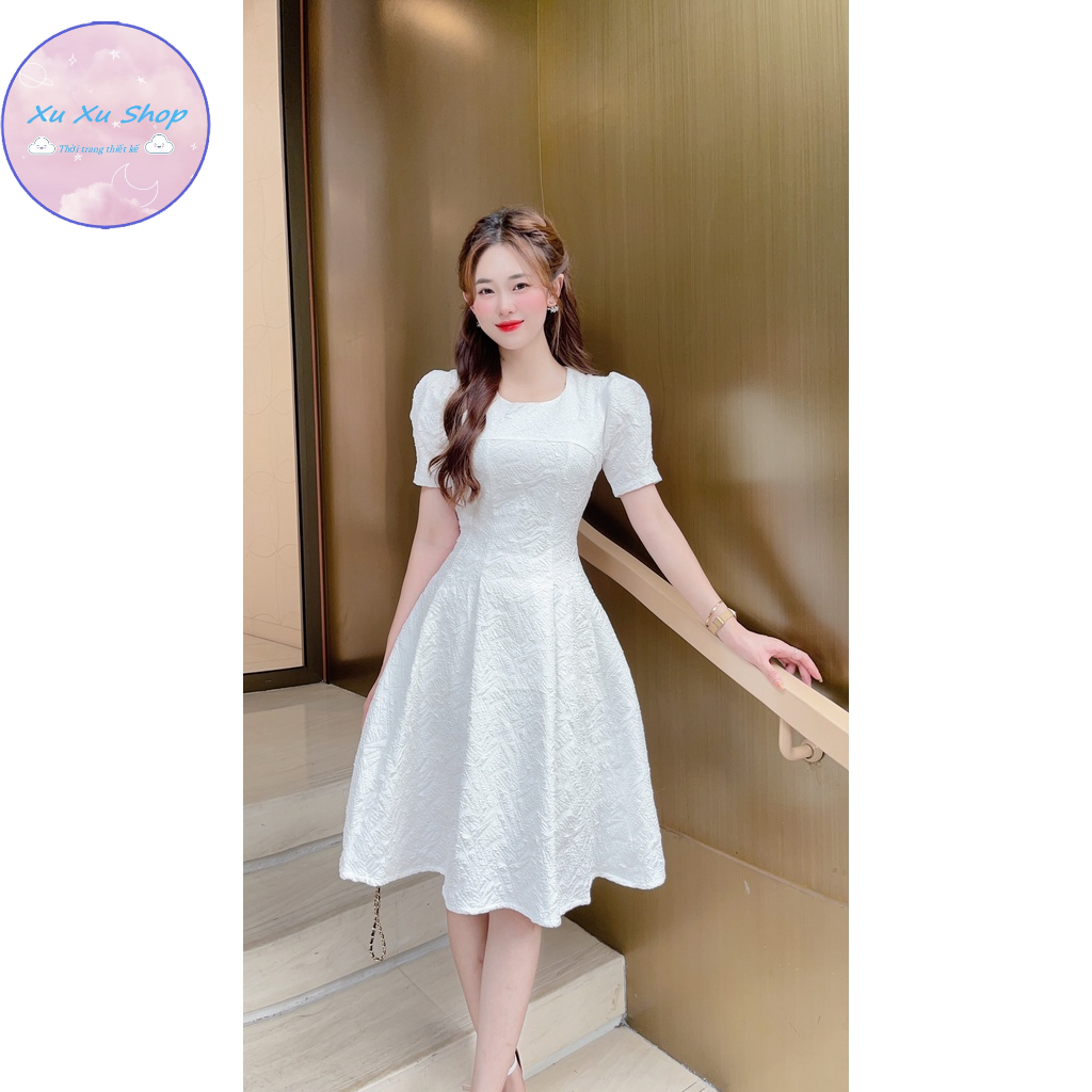 Váy trắng tiểu thư chất xốp xịn - XU XU SHOP - Đầm nữ công sở, dự tiệc đơn giản tôn dáng có đủ size - ẢNH THẬT 100%