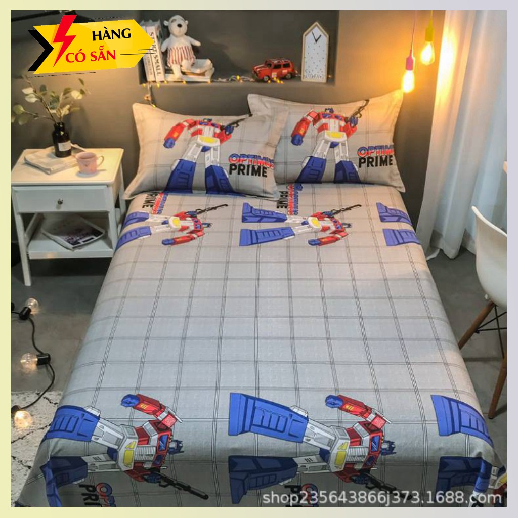 Bộ Chăn ga gối cotton 100% 3D trẻ em giặt máy giặt thoải mái xuất khẩu mẫu người máy hecman