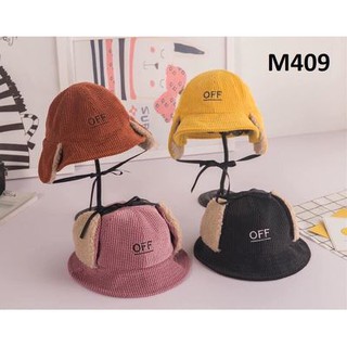 Mũ nhung kèm bịt tai lót lông ấm áp thời trang cho bé, mũ chữ off mẫu mới