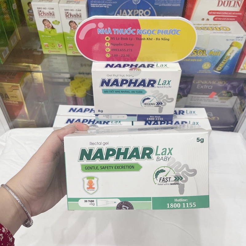 Gel thụt tháo táo bón Naphar Lax Người Lớn 8g và Trẻ Em 5g