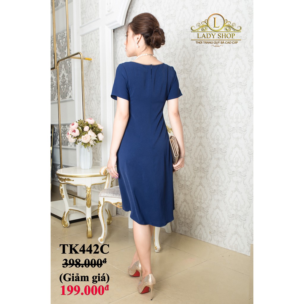 VÁY TRUNG NIÊN - ĐẦM QUÝ BÀ - THỜI TRANG TRUNG NIÊN CAO CẤP - LADYSHOP - Đầm đũi xanh than viền nâu thêu hoa TK442C