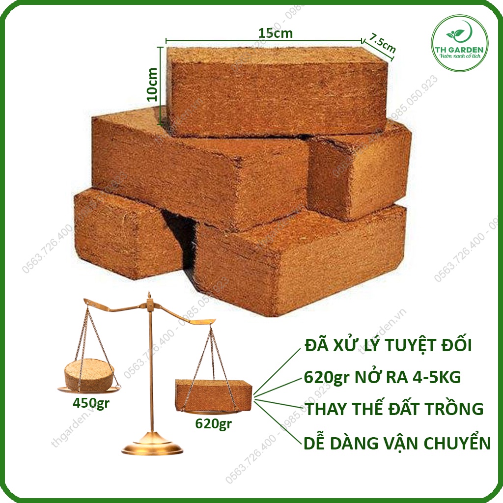 Mụn xơ dừa cao cấp TH Garden - Xơ dừa nén thay thế đất trồng cây chuyên dụng