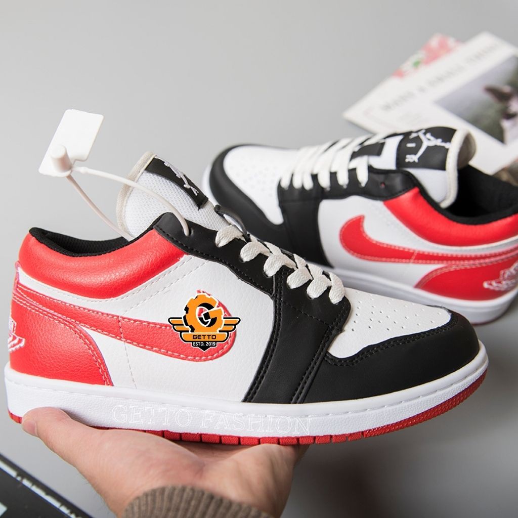 Giày thể thao nam nữ jordan cổ thấp, giày sneaker chạy bộ A.I.R cao cấp màu viền đen đỏ GETTO FASHION full size | BigBuy360 - bigbuy360.vn