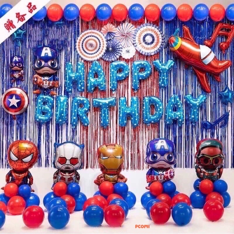 ❤️Set Bộ Trang Trí Sinh Nhật Siêu Nhân, Người Nhện Superman Bé Trai Tặng Kèm Phụ Kiện Cây Bơm Bóng
