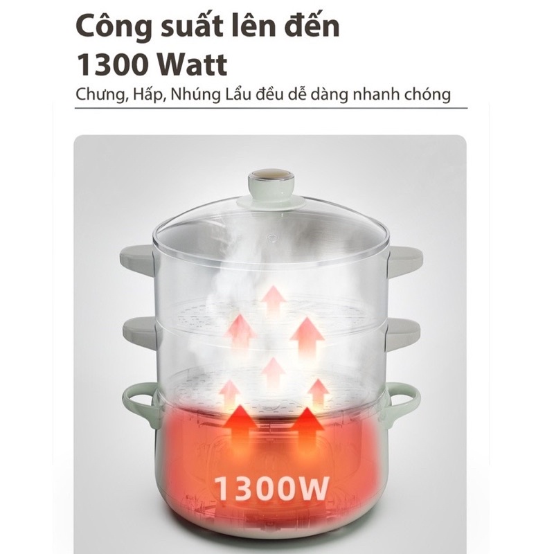 Nồi Hấp Thức Ăn Và Nấu Lẩu Điện 10L Bear ( Nấu Canh, Chưng Cá, Hấp Rau ) Nấu 3 Món Trong 1 Lần DZG-D80G5