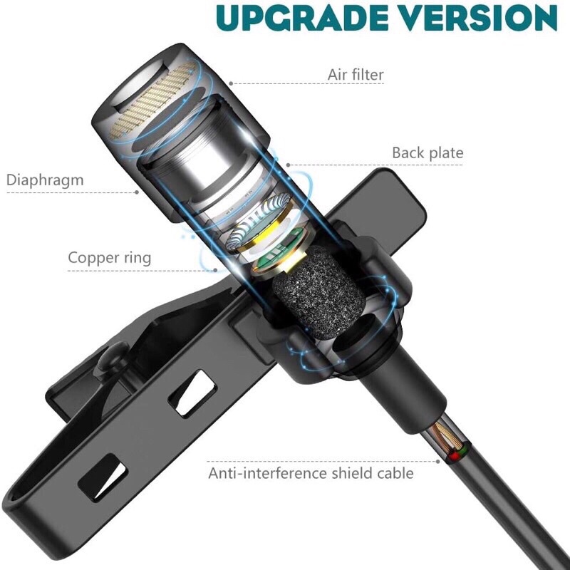 Mic Thu Âm Cài Áo Chân Lightning Earldom ET E36 / E38 / E39 Cho Iphoone Chân 3.5 Chân Type -C Dùng với dây dài 3m