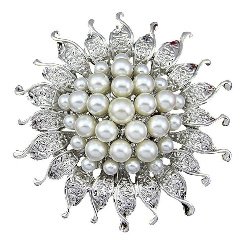 flowersqueen Cài áo hình bông hoa đính ngọc trai giả màu trắng dành cho nữ