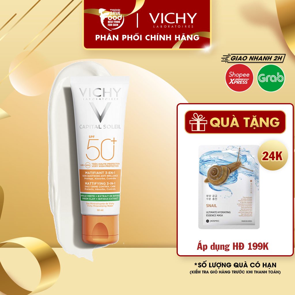 Kem Chống Nắng Kiềm Dầu Chống Ô Nhiễm Và Bụi Mịn Vichy Capital Soleil Mattifying 3-In-1 SPF50+ 50ml