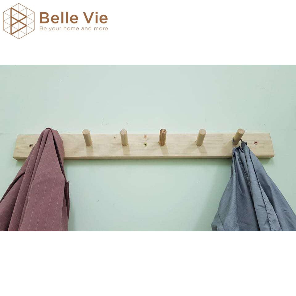 Móc Treo Quần Áo Gỗ Gắn Tường BELLEVIE KT 60cm x 5,5cm Giá Treo Quần Áo , Móc Treo Tường Đa Năng Gỗ Thông Nhập Khẩu