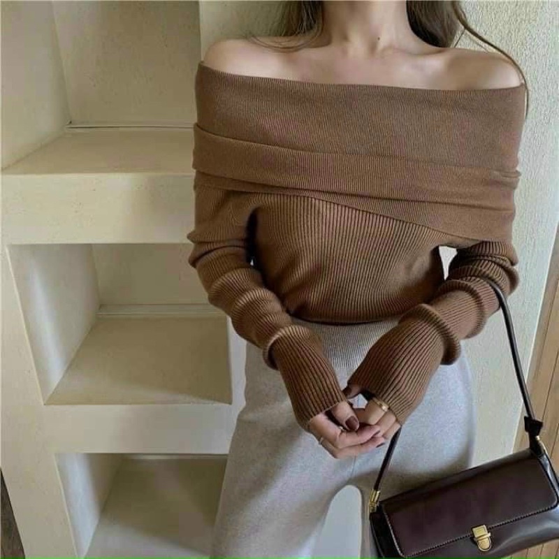 Áo hở vai Len 5 màu / Hàng loại-1 / Áo trễ vai len dài tay