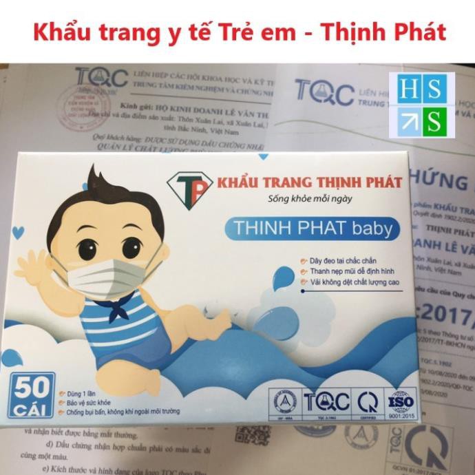 (Hộp 50 cái) Khẩu trang y tế Trẻ em Thịnh Phát (4 Lớp, Hàng chính hãng)