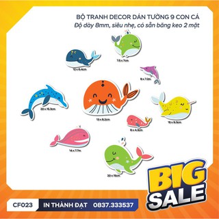 Bộ 9 con cá heo 3D trang trí dán tường - CF023