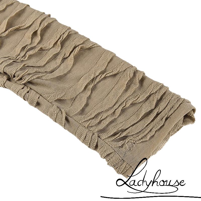 Áo Croptop Tay Dài Xếp Ly Một Hàng Nút Màu Sắc Tương Phản Cho Nữ