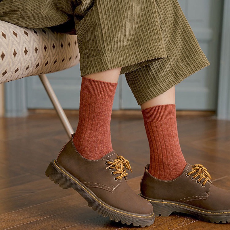 Tất vớ cổ cao trơn nam nữ vintage cotton dày đẹp phong cách Hàn Quốc ANDOSA T06