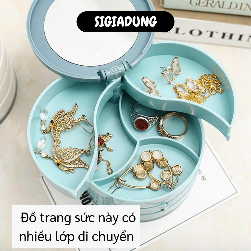 [SGD] Hộp Đựng Trang Sức - Hộp Đựng Nữ Trang 4 Tầng, Có Gương, Xoay 360 Độ, Nhỏ Gọn 9707