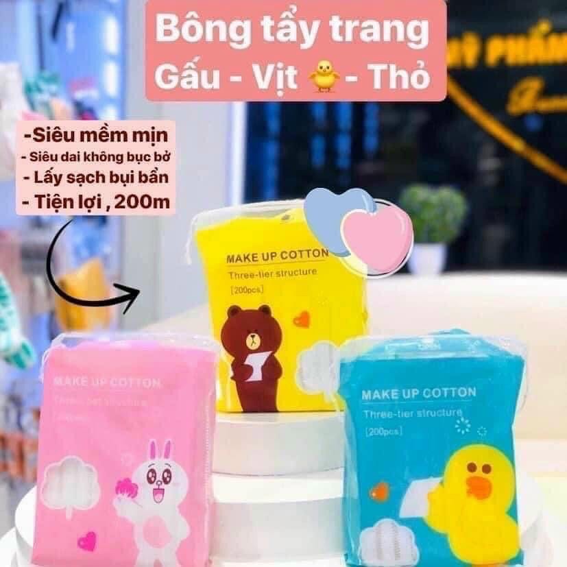 Bông tẩy trang Gấu Vịt Thỏ 200 miếng - 100% cotton