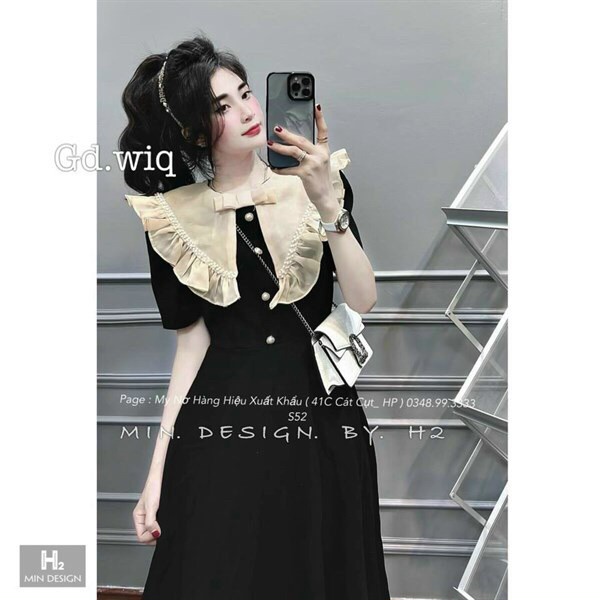 Đầm công chúa midi dáng dài đi chơi phong cách quý phái với thiết kế tay ngắn cổ tròn phối vành cánh tiên, chất vải kate