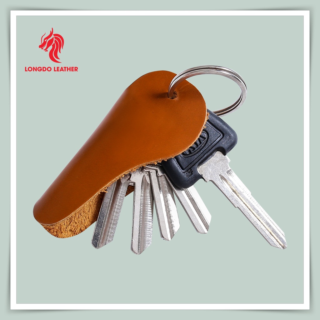 Móc khóa xe da bò thật Q9 Leather MK02 màu xanh lá, thiết kế đơn giản tinh tế sang trọng