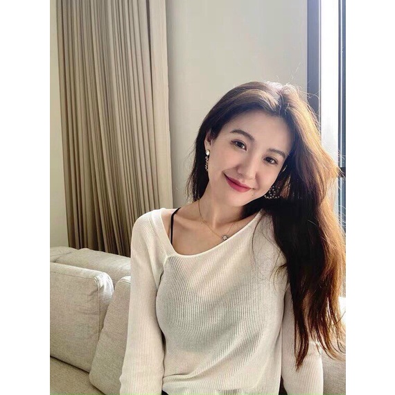 Áo croptop nữ dài tay lệch vai freesize Wikishop đen trắng be phom ôm tôn dáng sexy gợi cảm hàn quốc thun tăm basic C628