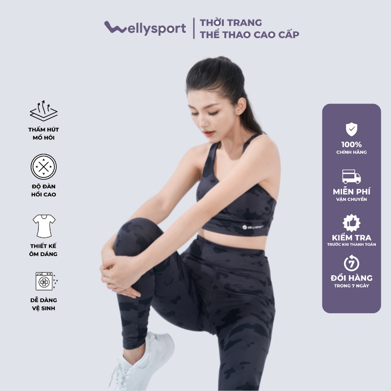 Bộ đồ tập Yoga, Gym Welly Sport, áo bra 2 dây đan kèm mút đệm siêu nâng ngực, màu loang mã BTN02