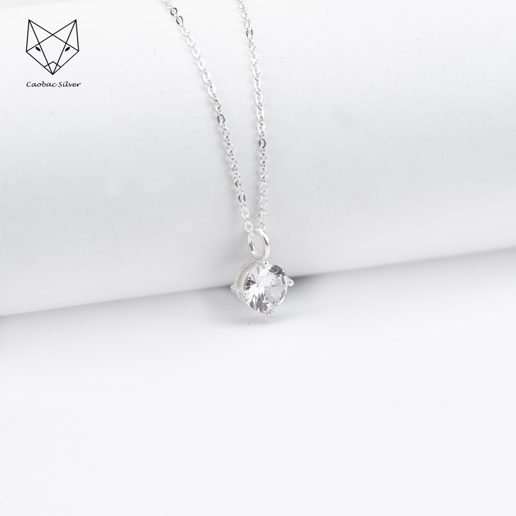Dây Chuyền Bạc Ta S925 Cao Cấp CaoBac Silver Bốn Chấu KIm Cương Nhân Tạo Đơn Giản, Sang Trọng Cho Bạn Gái