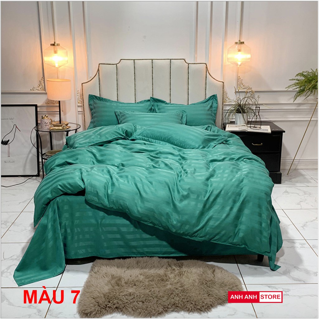 Bộ Vỏ chăn ga Satin Cotton kẻ 3F cao cấp nhập khẩu, đẹp sang trọng như khách sạn