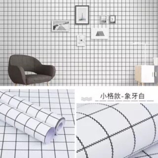 10 mét giấy dán tường sẵn keo kẻ ô vuông nhỏ màu trắng siêu đẹp
