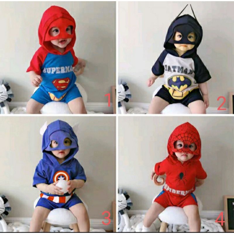 bộ bodysuit cotton cộc tay siêu anh hùng cho bé trai