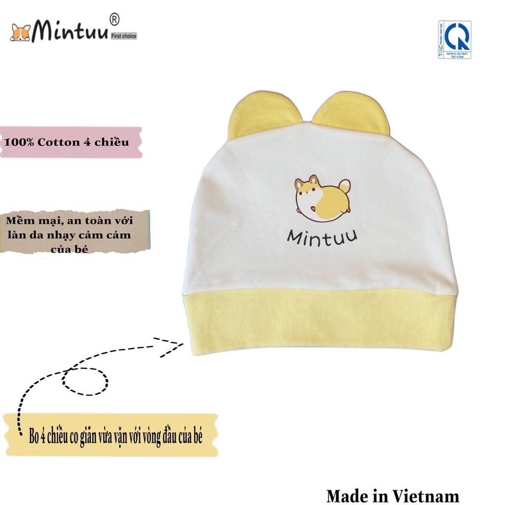 Mũ nón trẻ sơ sinh, nón tai thỏ sơ sinh Mintuu chất liệu cotton 4 chiều cao cấp