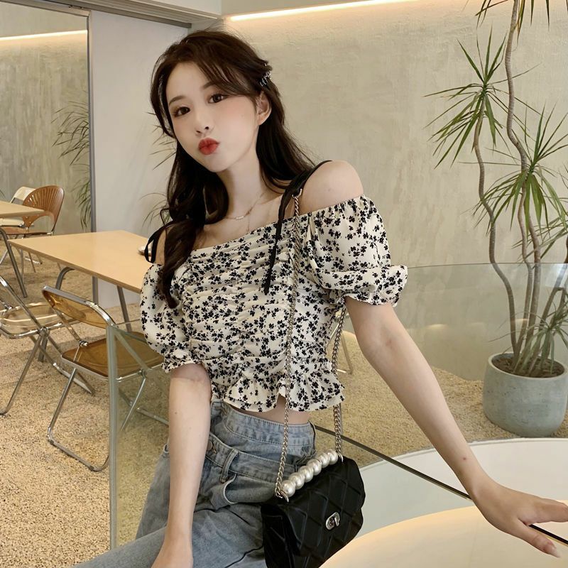 Áo Sơ Mi Nữ Kiểu Tay Ngắn 2 Dây Hoa Nhí Ulzzang Thời Trang