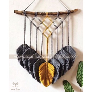 Mành macrame lá phối 2 màu treo tường trang trí phòng ngủ, homestay, quán cafe