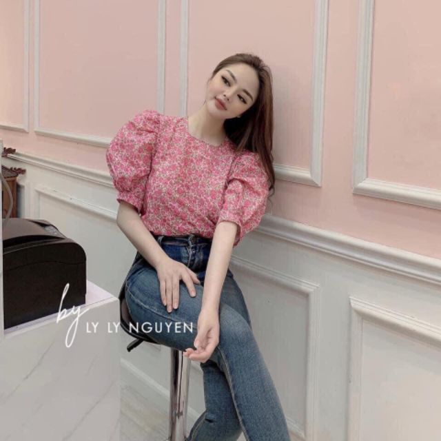 Áo hoa nhí vàng vải thô lụa QC