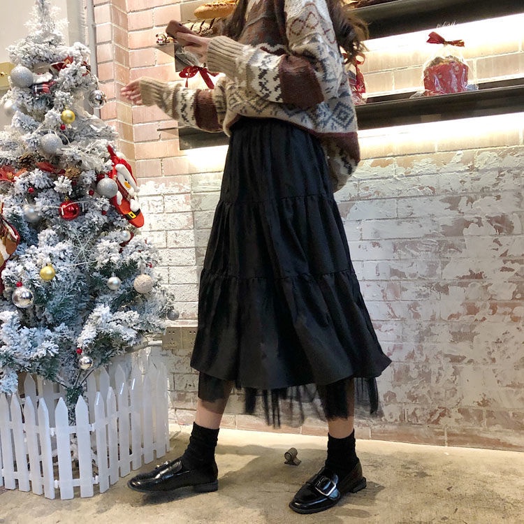 Chân Váy Lưới Chữ A Xếp Ly Cỡ Lớn Dài Ngang Gối Hàng Mới Dành Cho Bạn Nữ