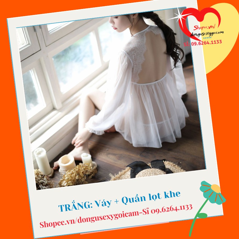 Váy ngủ sexy xẻ ngực quyến rũ, đầm ngủ gợi cảm QUẢNG CHÂU TAY PHỒNG