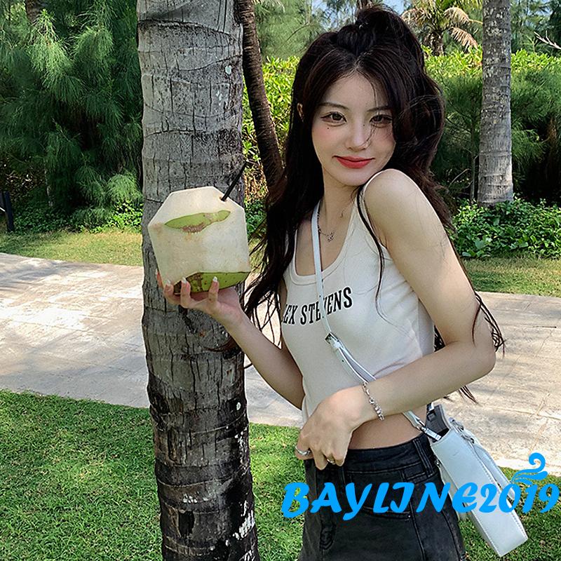 BAY-Ladies Summer Midriff-baring Camisole, Women Leisure Style Letter Printing U-neck Sleeveless Tops Slim Base Shirt