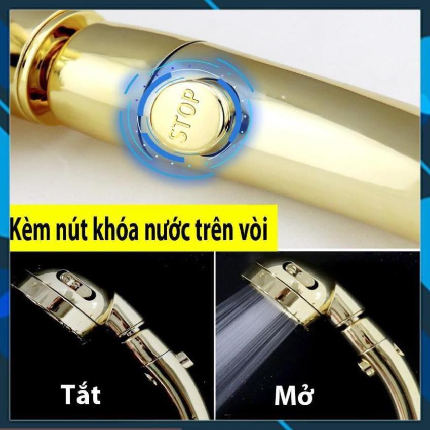 Vòi Sen Tăng áp Có Nút Khóa Nước 3 chế độ Phun, Xoay 360 độ Hàng Xịn - Vàng Gold 206783