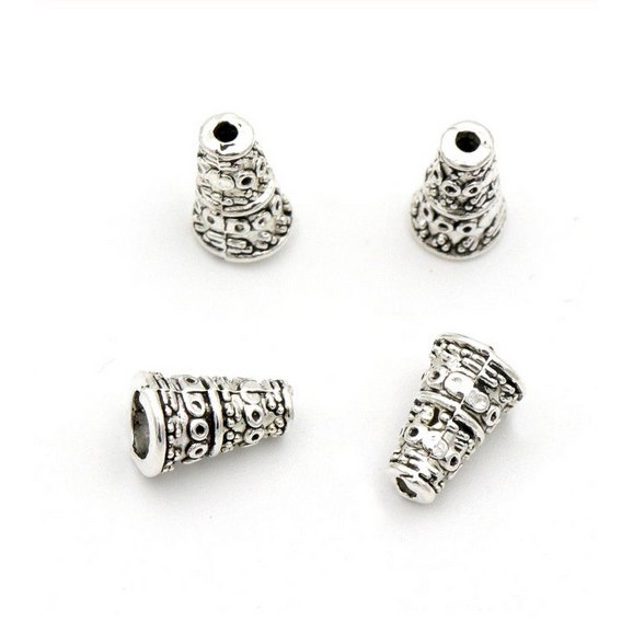 Set 20 phụ kiện làm trang sức thủ công hình tháp sừng tua rua màu bạc