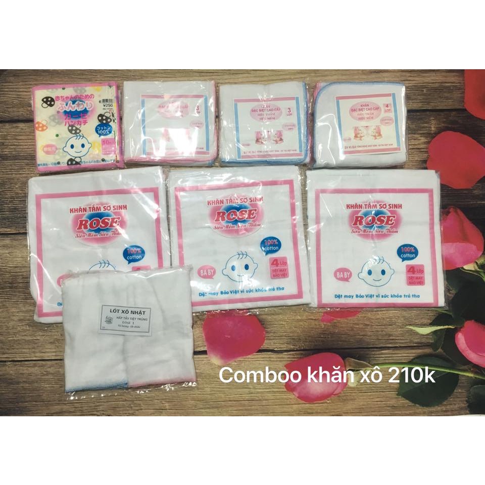 Combo khăn tắm khăn mặt cho bé 205, set khăn sữa, khăn xô tắm cho bé sơ sinh