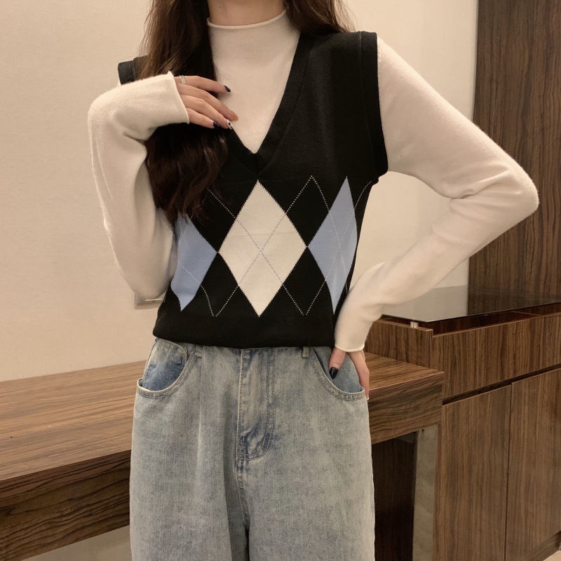 Áo dệt kim không tay phối màu tương phản thời trang dành cho nữ | BigBuy360 - bigbuy360.vn
