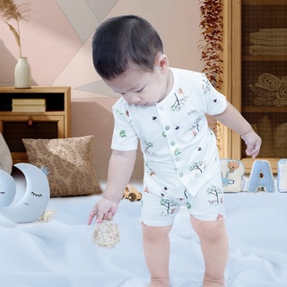 Bộ quần áo cộc tay cài thẳng họa tiết sóc thỏ nhà Luxry cho bé từ 0 đến 4 tuổi