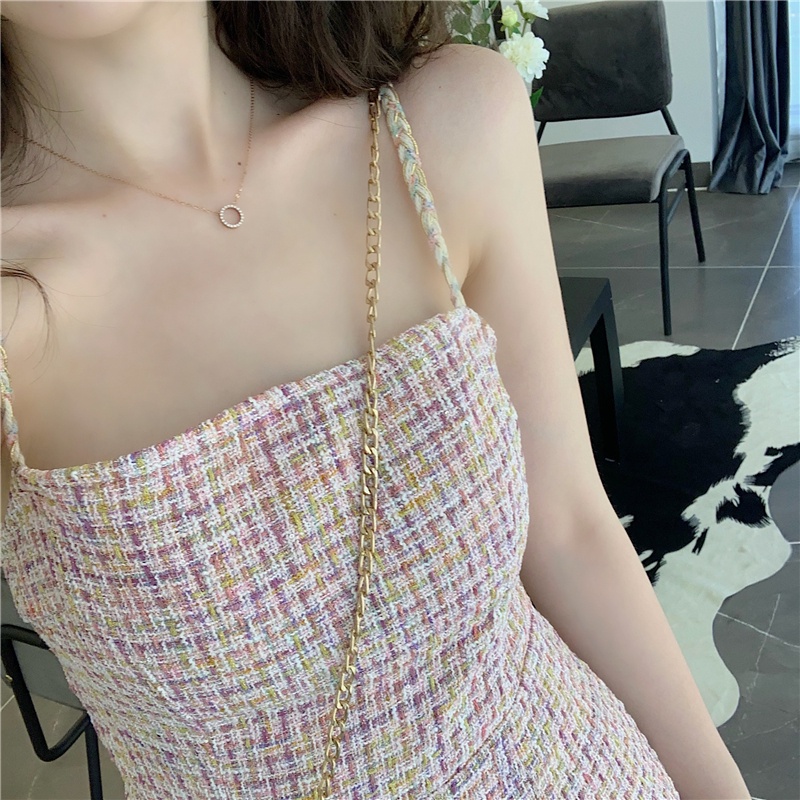 Sleeveless small fragrant short skirt suspender skirt French sweet temperament waist slimming dress