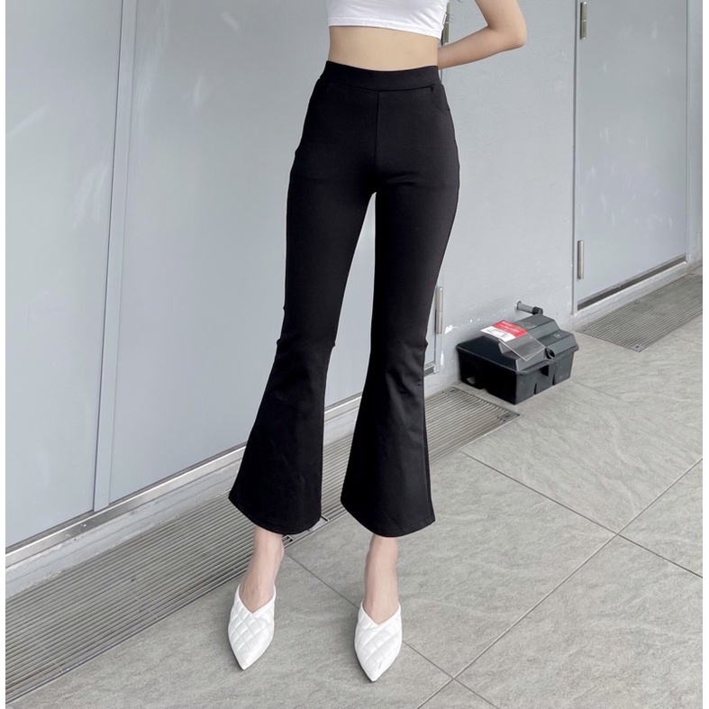 Quần ống loe nữ 9 tấc cạp cao có túi chất vải Umi Hàn co giãn quần legging ống loe nữ lưng cao cạp thun tôn dáng | BigBuy360 - bigbuy360.vn