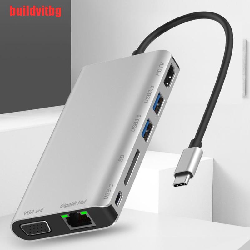 Đầu Đọc Thẻ Chuyển Đổi Usb-C Sang Rj45 Lan 4k Hdmi Vga 2usb 3.0 8 Trong 1 Type C Gvq