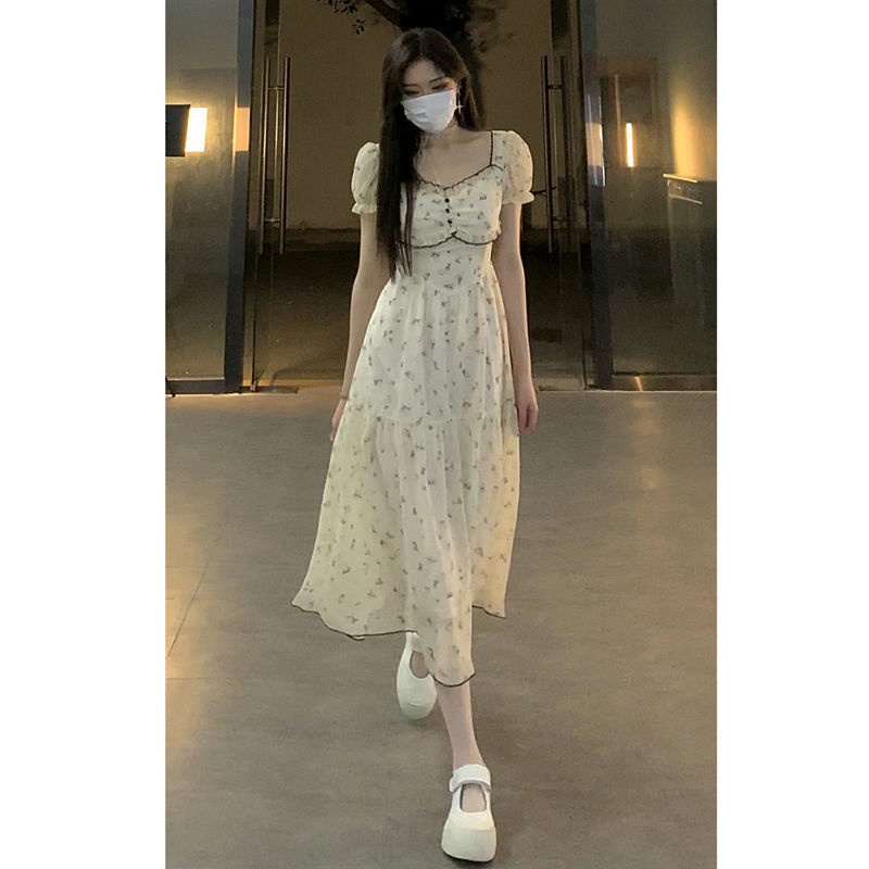 Đầm Hoa Ngắn Tay Thiết Kế Mới Thời Trang Mùa Hè Theo Phong Cách Pháp