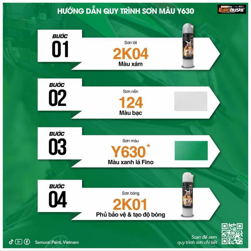 sơn xịt samurai chính hảng Màu Xanh Heneiken. Mã Y630* (Dùng PS124 làm nền)