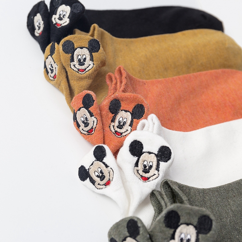 Set 5 Đôi Vớ Cotton Thêu Hình Chuột Mickey Xinh Xắn Dành Cho Nữ