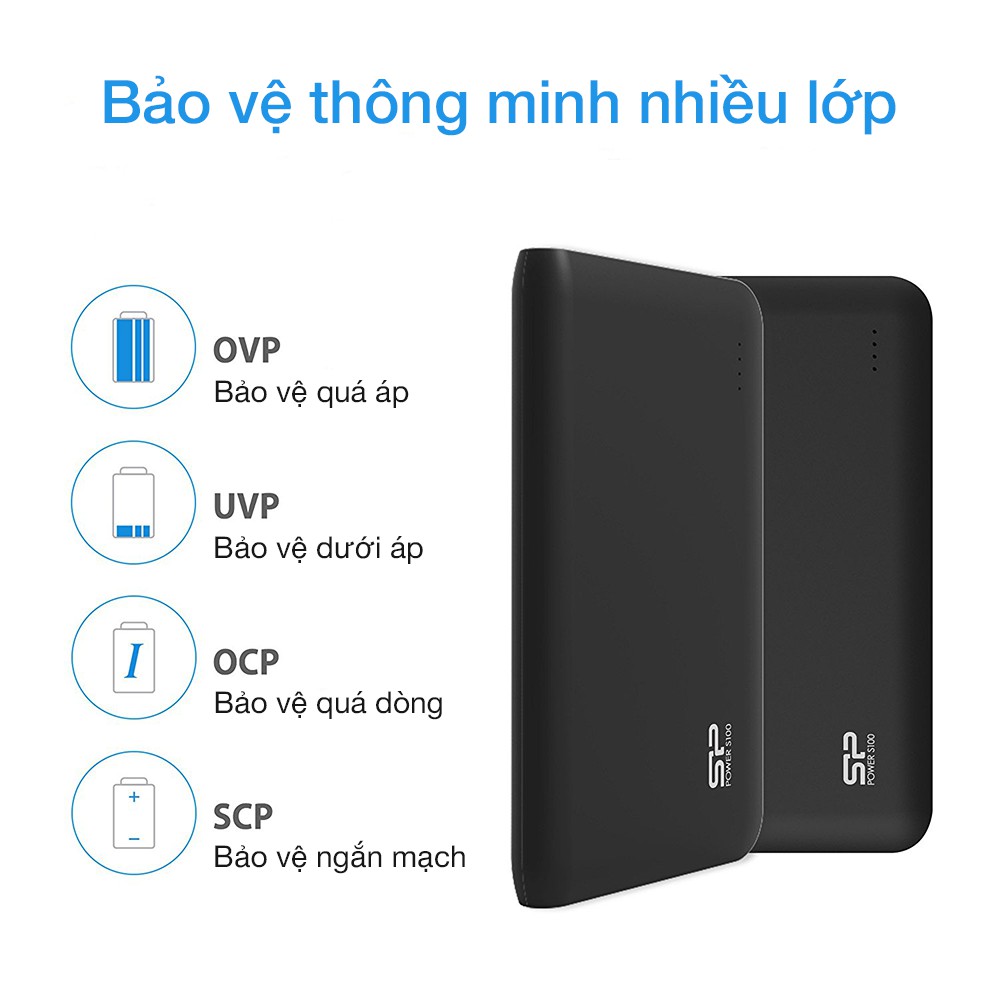 Pin sạc dự phòng Silicon Power S100 10.000mAh hỗ trợ sạc nhanh 2.1A (Đen) - Hãng phân phối chính thức | BigBuy360 - bigbuy360.vn