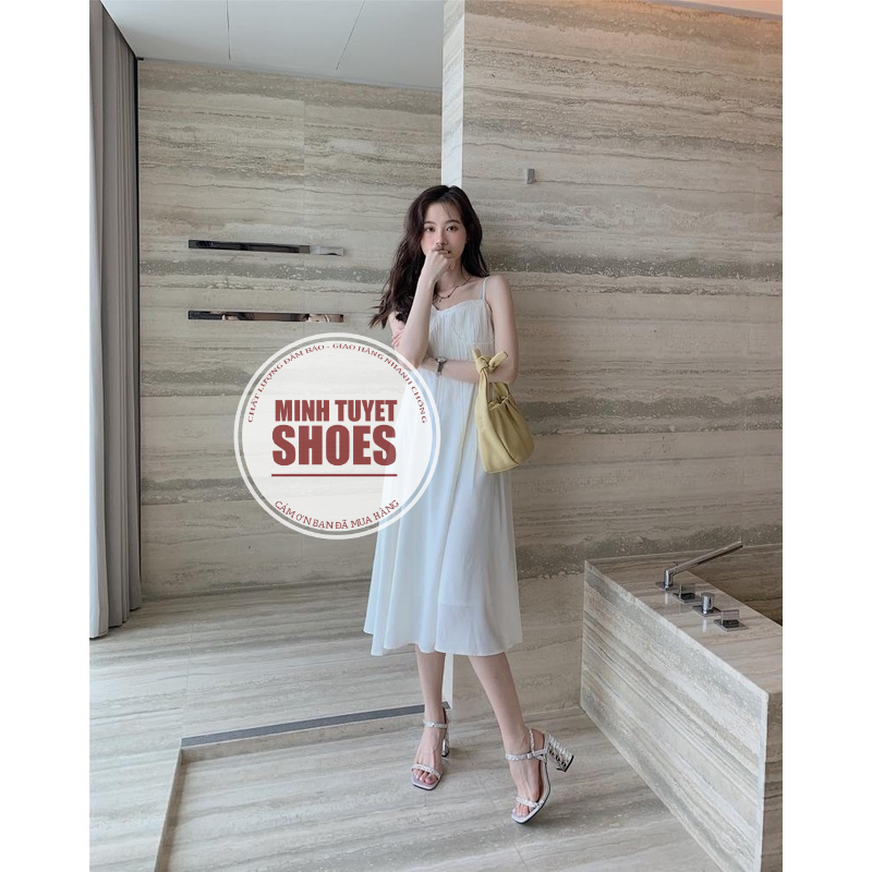 giày cao gót minhtuyetshoes sandal đế vuông 8cm-9cm quai mảnh đính đá xoàn mẫu mới đi tiệc